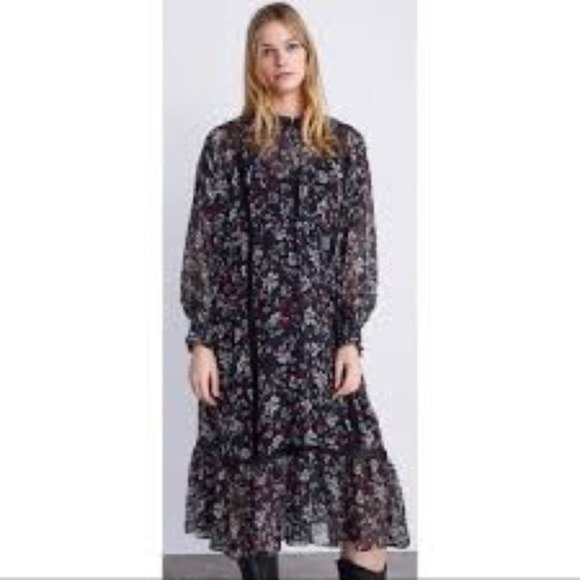 Zara Sheer Floral Boho Dress  Size M - Picture 2 of 7